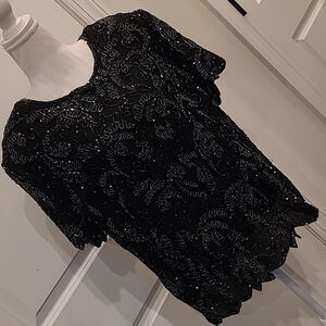 Vintage  Papell Boutique Evening ez 2X glass beaded and embroidery top